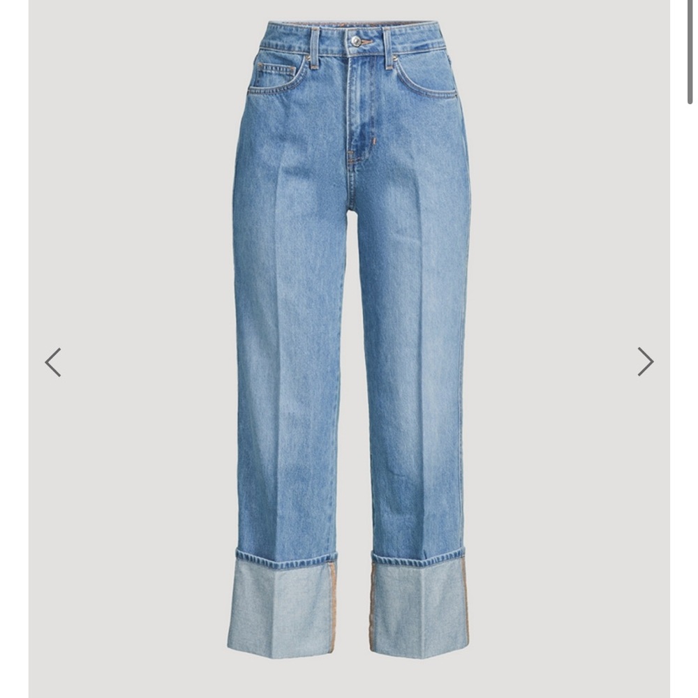 Veronica Beard Dylan Blue Denim Jeans with Straight Fit Cuffed